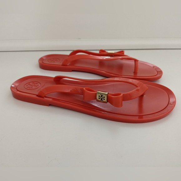 EXCELLENT Cond! Tory Burch Michaela Jelly Bow Flip Flop Orange Sandals Size 6 - Picture 2 of 15